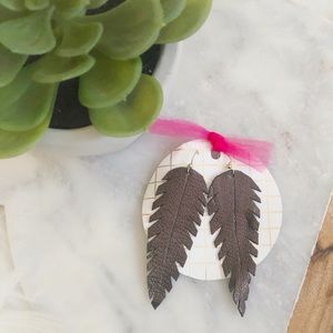 Brown Feather Earrings | Faux Leather